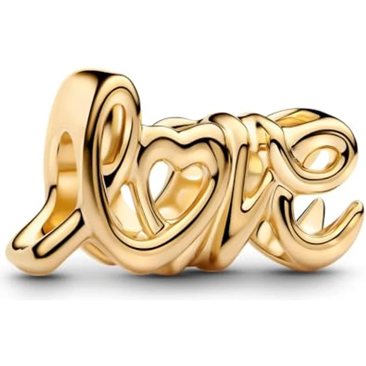 Pandora Charm-Armband Geschenkset, goldfarbenes Starter-Set mit handgeschriebenem "love" Charm und Clip-Verschluss – Bild 2