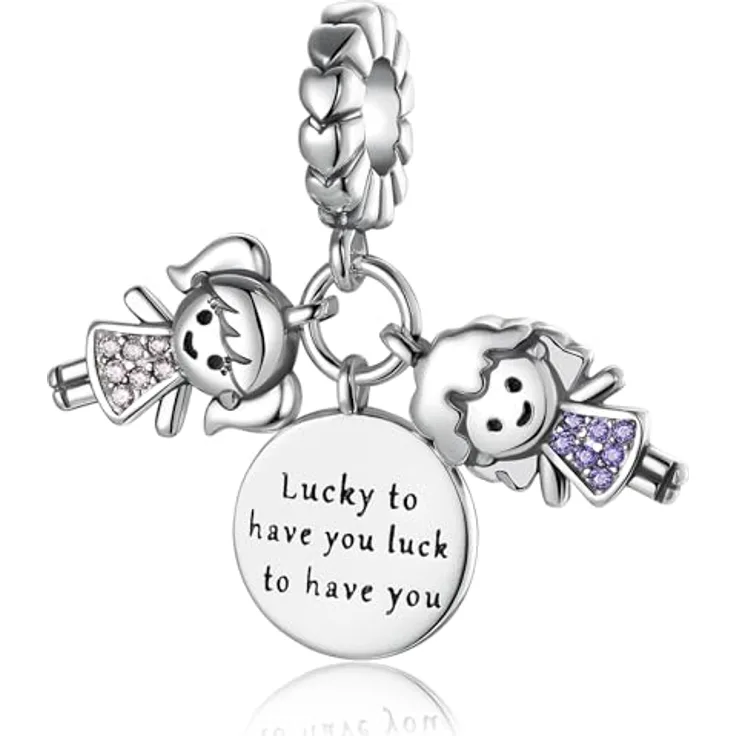 HappyStar 925 Sterling Silber Charm, I LOVE MOM Dangle Anhänger für Pandora Armbänder, inkl. kostenloser Abstandsperle und Silbertuch, Geschenk zum Muttertag