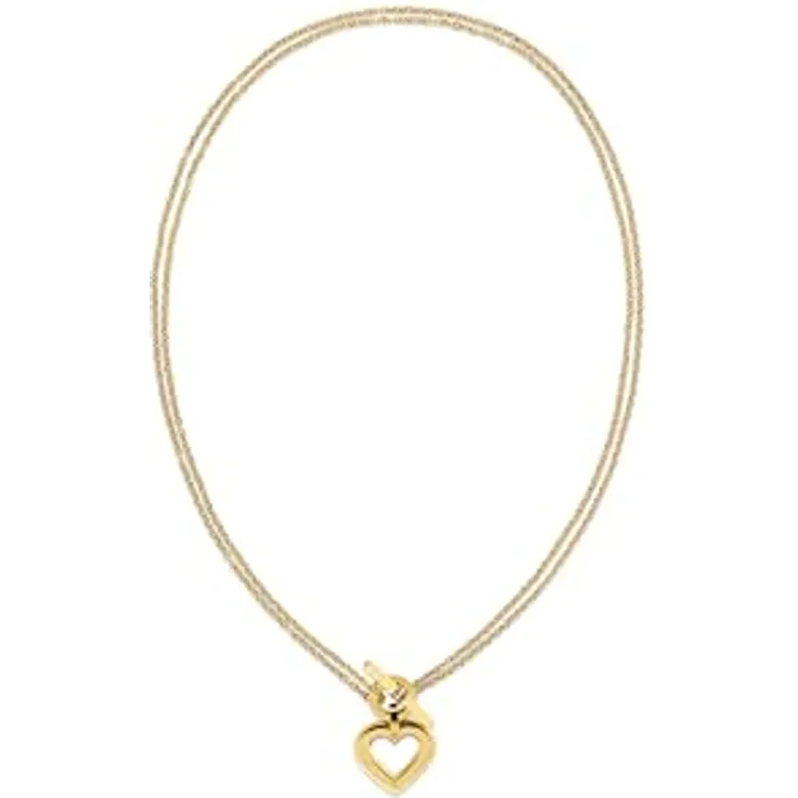 Tommy Hilfiger Jewelry Doppelte Ketten-Halskette für Damen, Gelbgold mit Herz-Anhänger, verstellbare Länge von 43-86 cm, hochwertiger Edelstahl