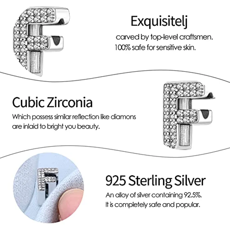 Pandach Charm Anhänger Buchstabe F, 925 Sterling Silber mit Zirkonia-Steinen, kompatibel mit europäischen Armbändern und Halsketten für Frauen und Mädchen – Bild 5