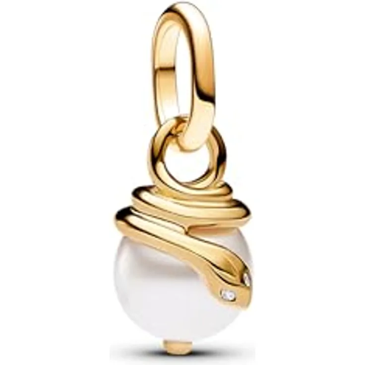 PANDORA ME Schlangen Perlmutt Mini-Charm-Anhänger, Sterling Silber mit vergoldeter Metalllegierung und Zirkonia, kompatibel mit ME und Moments Armbändern, 763375C01