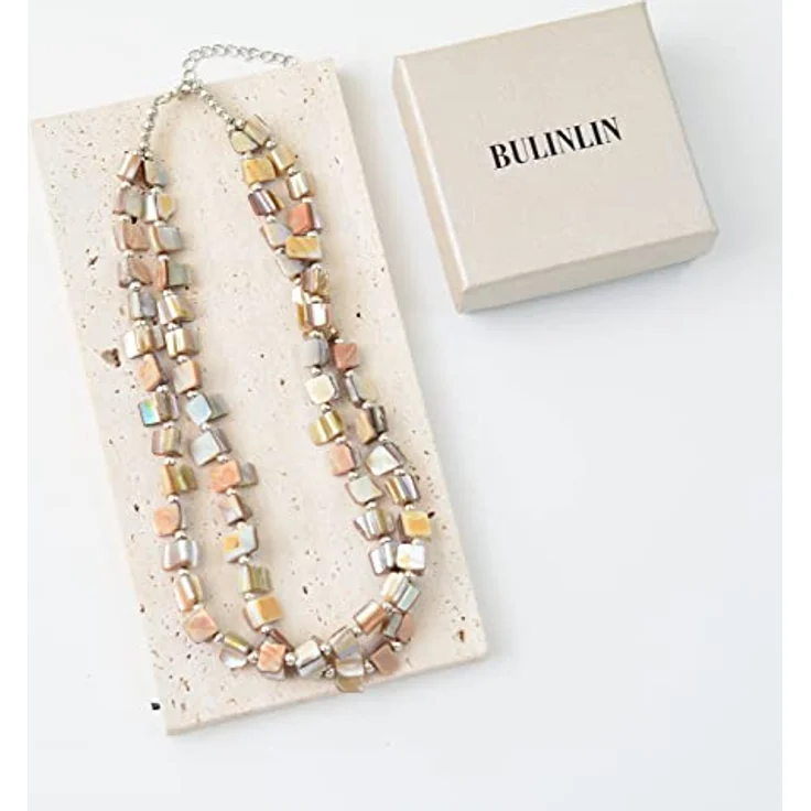 Bulinlin Boho Bunte Perlenkette Damen Muschelkette, 43 cm + 7 cm Verlängerung, handgemacht aus natürlichen Muscheln, sommerlicher Choker für Frauen und Mädchen (Natural) – Bild 5