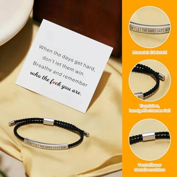 Dathjree Geflochtenes Armband mit Gravur "DON'T LET THE HARD DAYS WIN", verstellbar aus Titanstahl, Herren-Schmuck – Bild 3