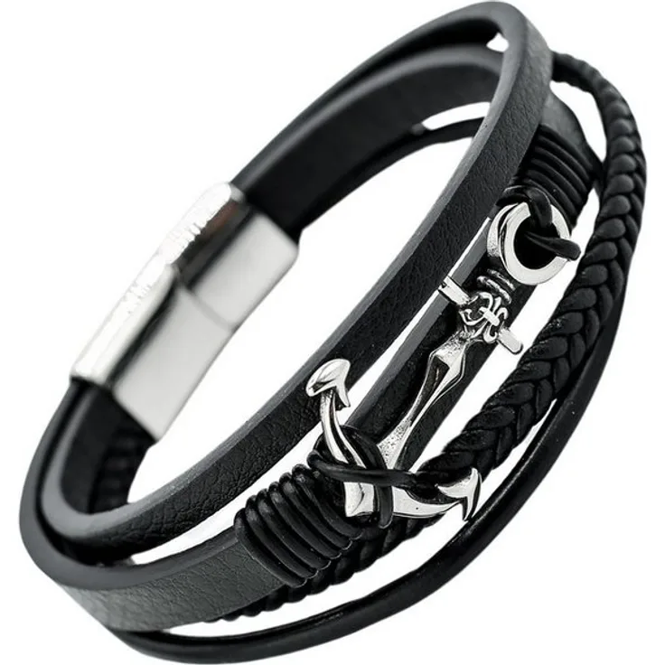 COLLEZIONE ALESSANDRO Armband Seemann, Echtlederarmband mit Edelstahlanker und Schiebeverschluss, maritimes Design