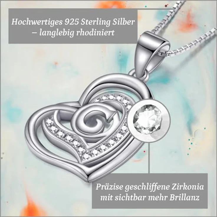 Morella Damen Halskette Herz mit Buchstabe G, 925 Silber rhodiniert, weiße Zirkoniasteine, 46 cm – Bild 2