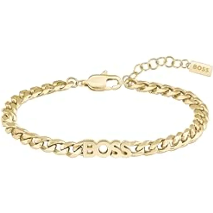 BOSS Kassy for Her Curb Chain Armband, vergoldetes Edelstahlarmband mit Karabinerverschluss, Innenumfang 160 mm, erweiterbar um 20 mm
