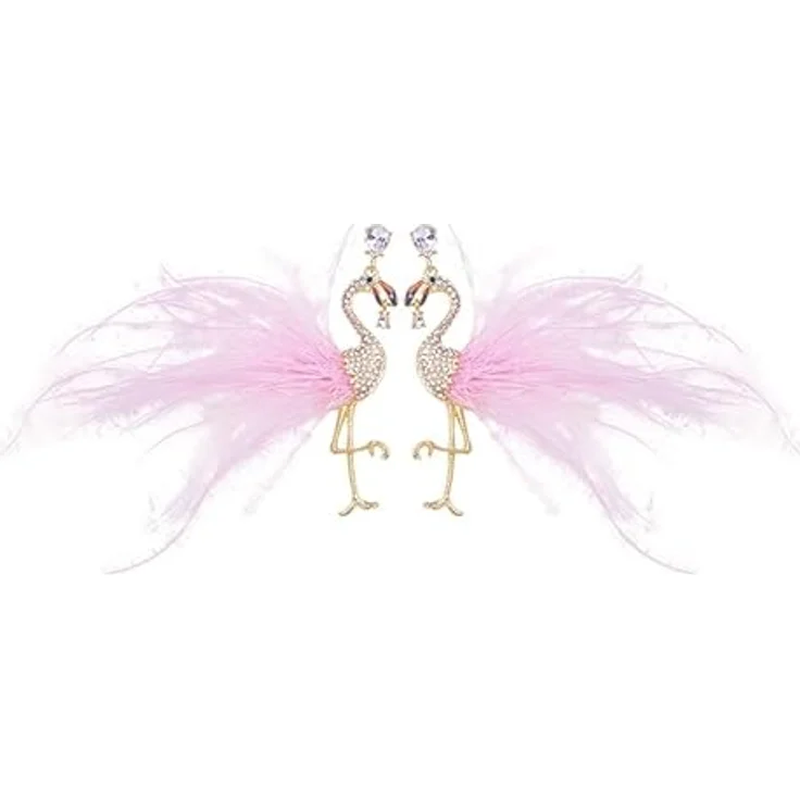 BSLVWG Vintage Pfau Dangle Ohrringe, 14K goldüberzogen mit grüner Kristallfeder, 1.02*2.68 Zoll, hypoallergen, ideales Geschenk für Frauen und Mädchen – Bild 1