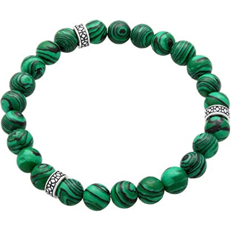 Kuzzoi Buddha Herren Armband, elastisches Yogaarmband mit grünen Malachit Edelstein Perlen und oxidierten 925 Sterling Silber Beads, Länge 19 cm – Bild 3