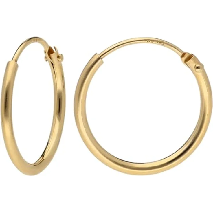 trendor 15171 Damen-Ohrringe Creolen aus 14K Gold 585, Ø 15 mm, Breite 1,3 mm mit Klappbügel, inklusive Mikrofaser-Pflegetuch