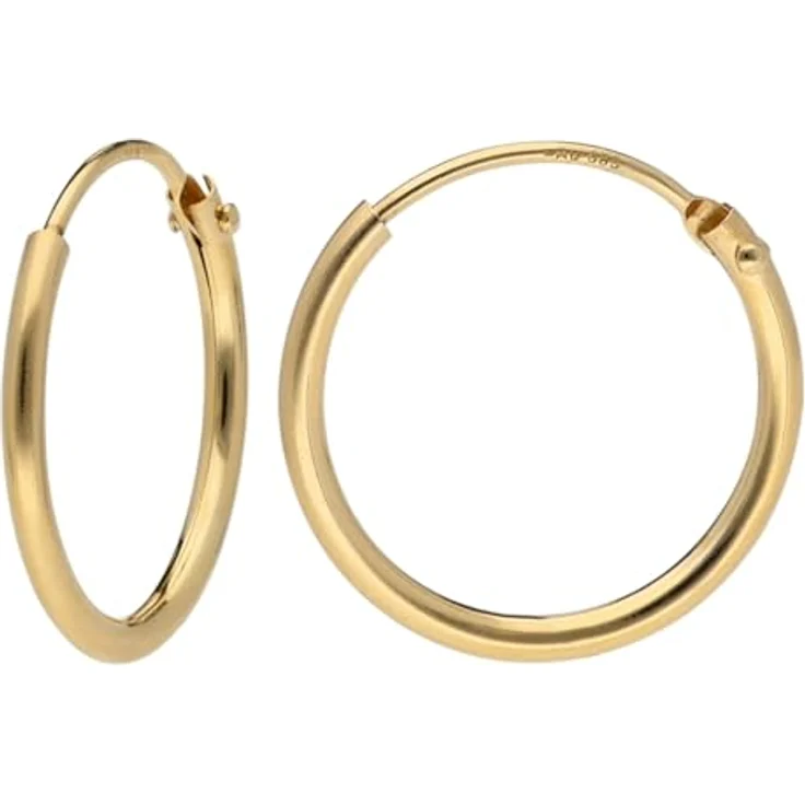 trendor 15171 Damen-Ohrringe Creolen aus 14K Gold 585, Ø 15 mm, Breite 1,3 mm mit Klappbügel, inklusive Mikrofaser-Pflegetuch – Bild 1