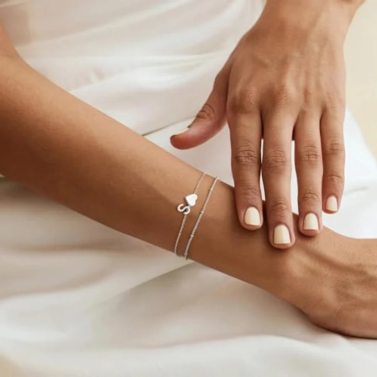 TINGN Armband Damen, 14K Weißgold Vergoldetes Silber Armband mit Buchstaben S und Herz, verstellbare Armkette für Mädchen, personalisierte Geschenke für Frauen und Freundinnen – Bild 4