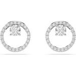 Swarovski Constella Ohrstecker, weiße, rhodinierte Ohrringe mit Swarovski Kristallen im Rundschliff und Pavé-Ring