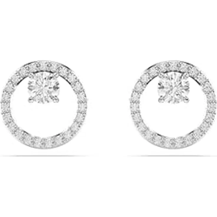 Swarovski Constella Ohrstecker, weiße, rhodinierte Ohrringe mit Swarovski Kristallen im Rundschliff und Pavé-Ring