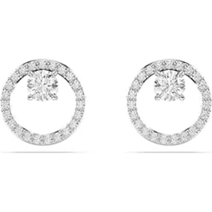 Swarovski Constella Ohrstecker, weiße, rhodinierte Ohrringe mit Swarovski Kristallen im Rundschliff und Pavé-Ring – Bild 1
