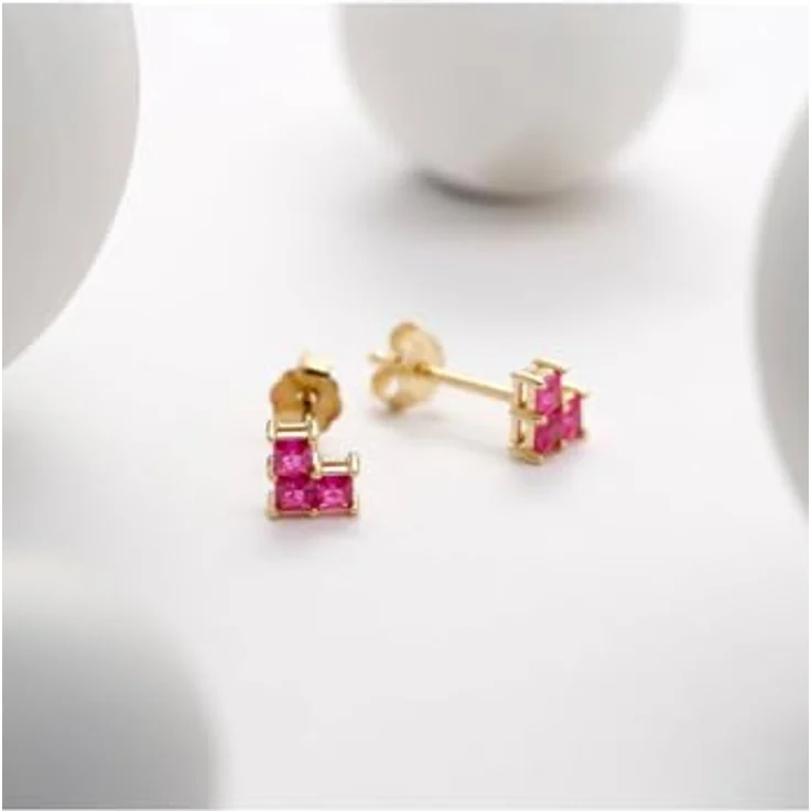CHRIST Ohrstecker 89078296, Herzdesign mit 3 Zirkonia im Princess-Cut, fuchsia und gelbgold – Bild 3