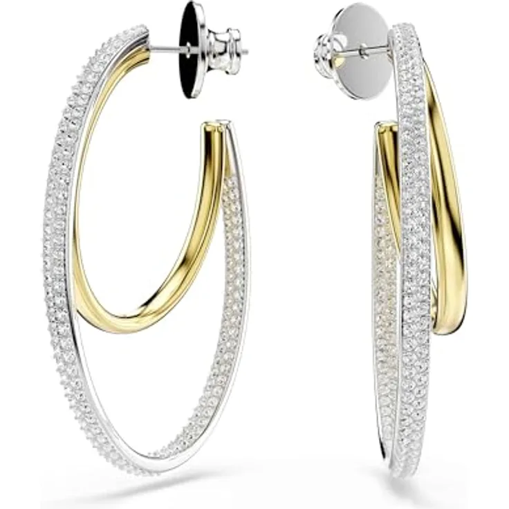 Swarovski Creolen Hyperbola 5702400, Metall-Creolen mit Swarovski-Kristall-Besatz, strahlend weiß, 4 cm Länge
