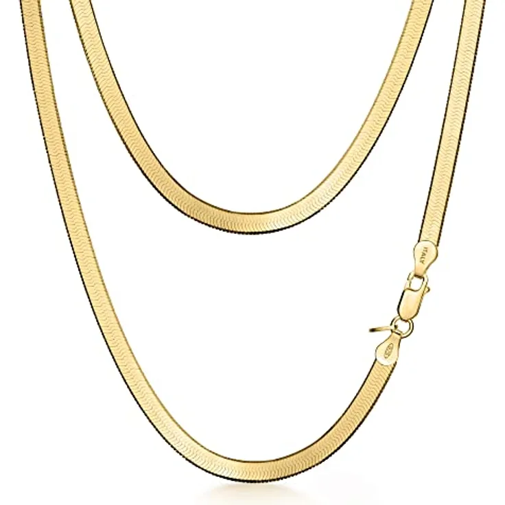 Amberta Flache Schlangen Halskette, 925 Sterling Silber 18K Vergoldet, 4.5 mm, 45 cm