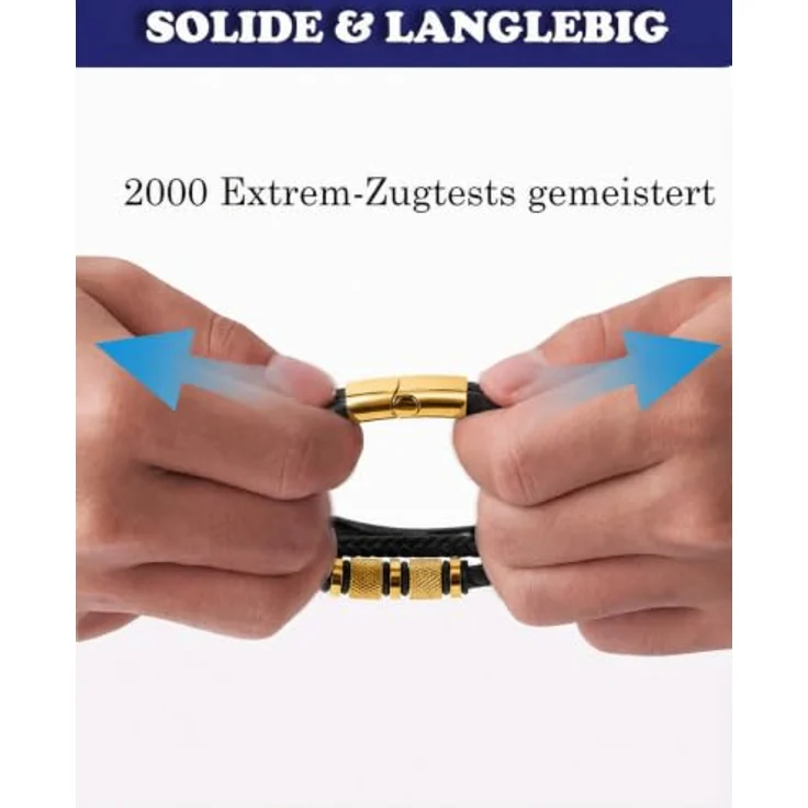 Fantocemea Herren-Lederarmband 23CM, geflochten mit Edelstahl-Magnetschließe, hochwertigem Vollnarbenleder und wasserfesten Beschlägen, perfektes Geschenkset in dunkelblau – Bild 3
