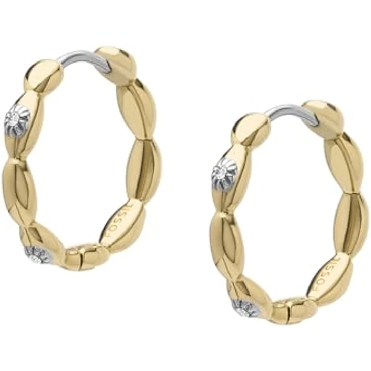 Fossil Damen Goldfarbene Edelstahl Ohrringe mit Ringverschluss, polierter Finish – Bild 4