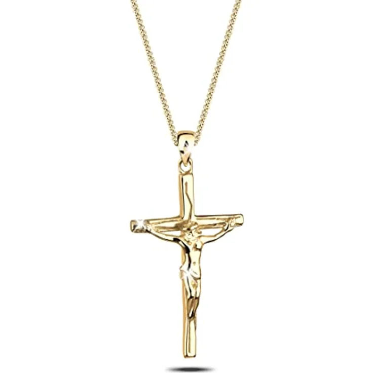 Elli Halskette Damen Kreuz Anhänger in 925 Sterling Silber vergoldet, klassisches Design, anlaufgeschützt, handgefertigt