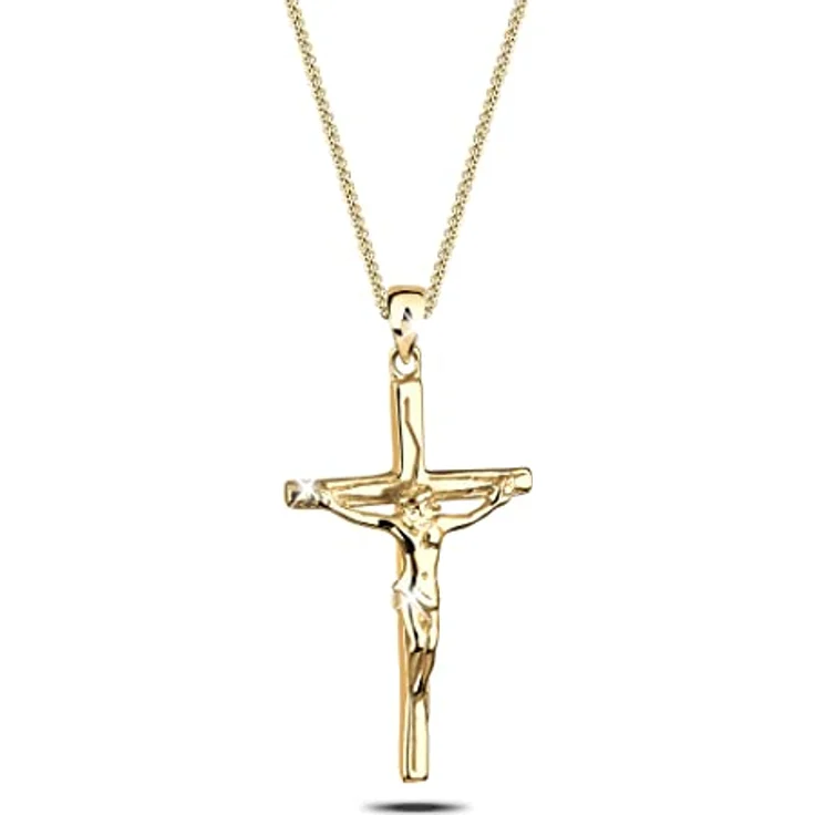 Elli Halskette Damen Kreuz Anhänger in 925 Sterling Silber vergoldet, klassisches Design, anlaufgeschützt, handgefertigt – Bild 1