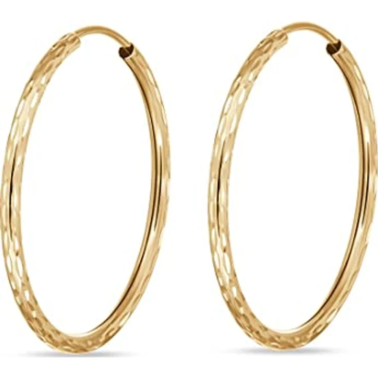 FAVS Creolen 88466446, feine Struktur aus 375er Gelbgold, diamantiert und poliert – Bild 1