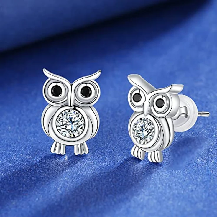 Arrebol Eule Ohrringe Damen 925 Sterling Silber Ohrstecker mit 3A Zirkonia, 11mm x 7.5mm - Tierschmuck für Frauen und Mädchen, ideales Geschenk – Bild 3