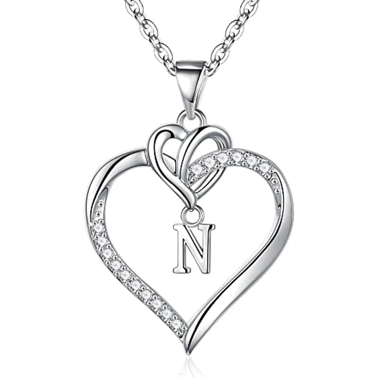 TINGN Herz Initial Halskette Damen Silber mit Buchstaben und CZ Zirkonia, 18"-20" verlängerbar, personalisierbar für Mädchen und Frauen – Bild 1