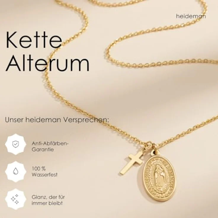 Heideman Halskette Alterum Damen, gold/silber/rosegold Edelstahl mit Madonna und Kreuz Anhänger, 45 cm lang mit Verlängerungskettchen, nickelfrei und hypoallergen – Bild 4