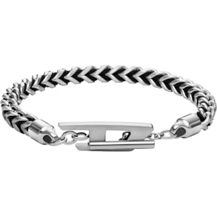 Diesel Herren-Armband, Edelstahl mit Knebelverschluss, Graues Silber, Gebürstet