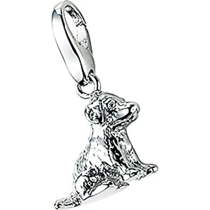 Giorgio Martello Charm Hund Sitzend, 925 Sterling Silber rhodiniert mit Clipverschluss, Onesize