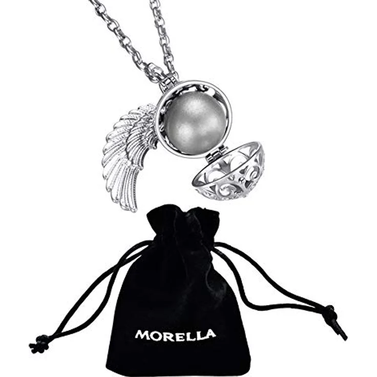 Morella Schutzengel Halskette Edelstahl 70 cm mit Wechsel-Klangkugel und Engelsflügel, Silber Ø 16 mm im Schmuckbeutel – Bild 3