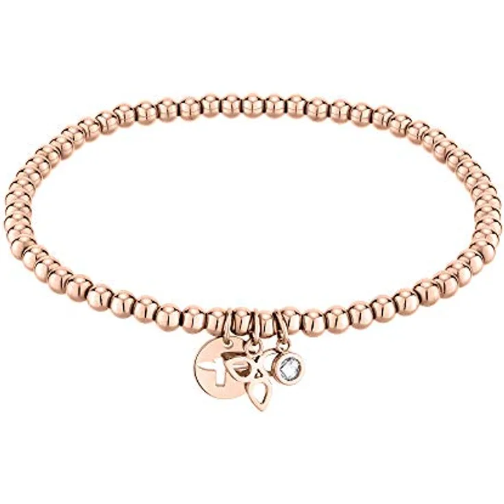 Tamaris Damen Armband TJ-0012-B-17, Roségold aus Edelstahl mit Blütenanhänger und Zirkoniasteinen, 17 cm Länge