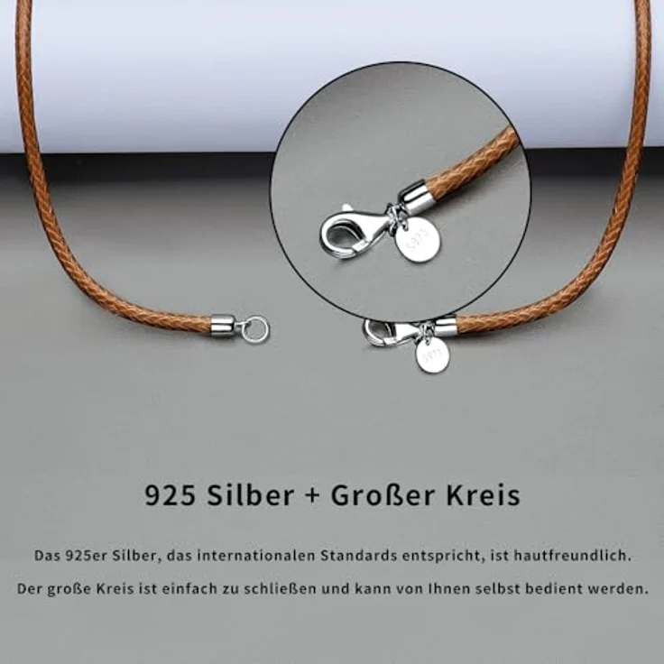 Viwind Lederkette 925 Silber Verschluss, geflochtenes Kunstleder, 2,5 mm breit, unisex, 45-60 cm wählbar, DIY Lederschnur (50 cm, Braun) – Bild 4