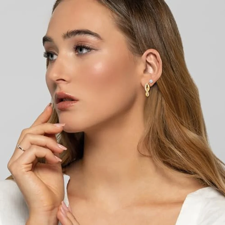 Engelsrufer Damen Creole Paradise, vergoldetes Sterling Silber mit 30 Zirkonia Steinen, Clipverschluss, nickelfrei, 16,5 mm, ERE-PARADISE-ZI-G-CR – Bild 3