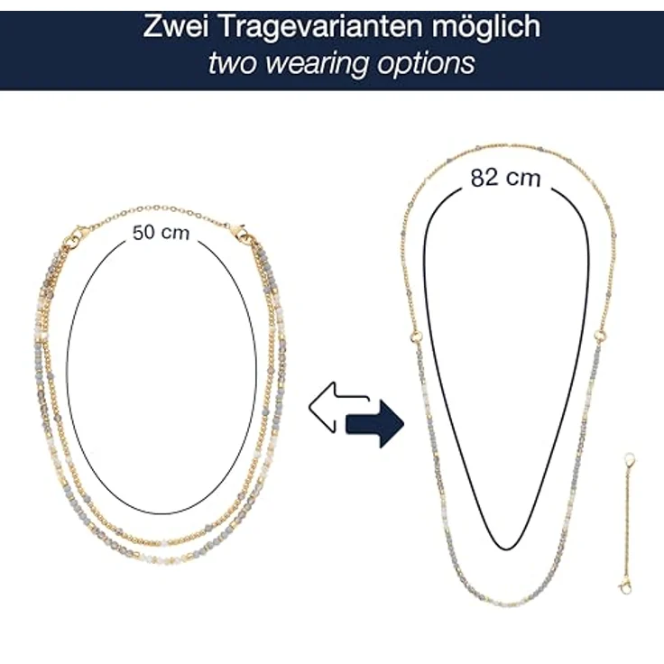 JEWELS BY LEONARDO Halskette Bernadette, goldfarbener Edelstahl mit grauen und weißen Perlen, Länge 50-82 cm, Schmuck Geschenk für Frauen, 024809 – Bild 2