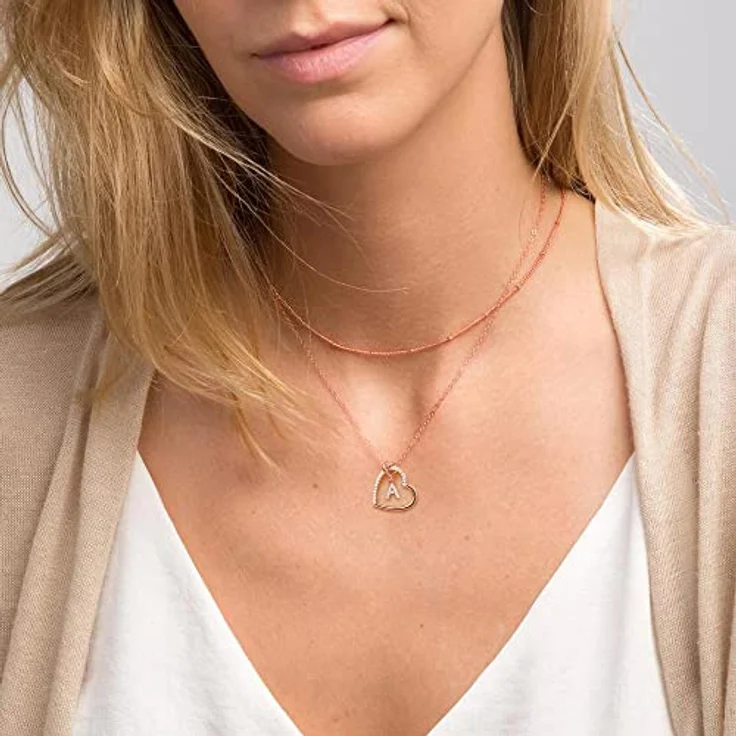 TINGN Personalisierte Halskette Rosegold, Herz Kette mit Buchstaben S, 18 Zoll + 2 Zoll Verlängerung, nickelfrei, Geschenk für Frauen und Mädchen – Bild 3
