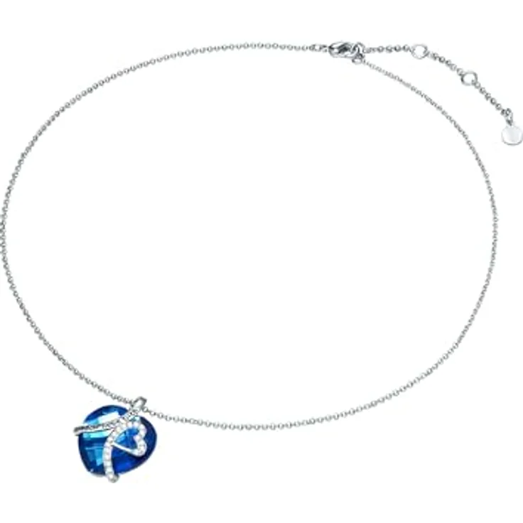 Rafaela Donata Damen Halskette mit Herz Anhänger, Messing, Zirkonia, blaues Glas, 42 cm, ICH LIEBE DICH – Bild 2