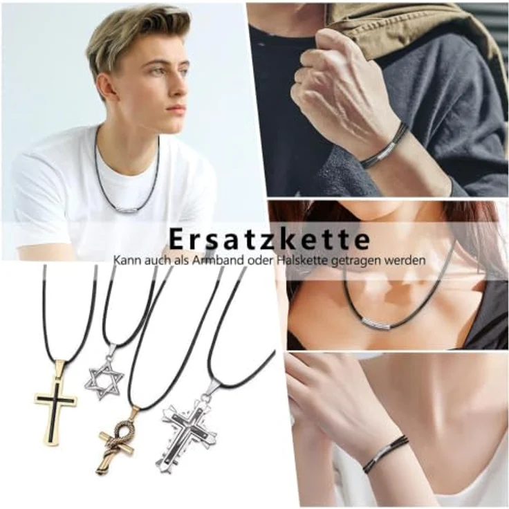 Berry Only 3MM 41CM Kunstleder Halskette Herren, Geflochtene schwarze Lederkette mit 316L Edelstahl Druckknopfverschluss, Geschenkkarton inkludiert – Bild 5