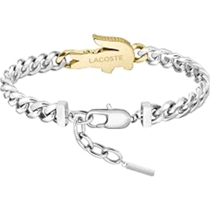 Lacoste Gliederarmband Arthor, Herren-Armband aus zwei-farbigem Edelstahl mit Krokodil-Charm, Innendurchmesser 190 mm, goldene Details, Karabinerverschluss – Bild 3