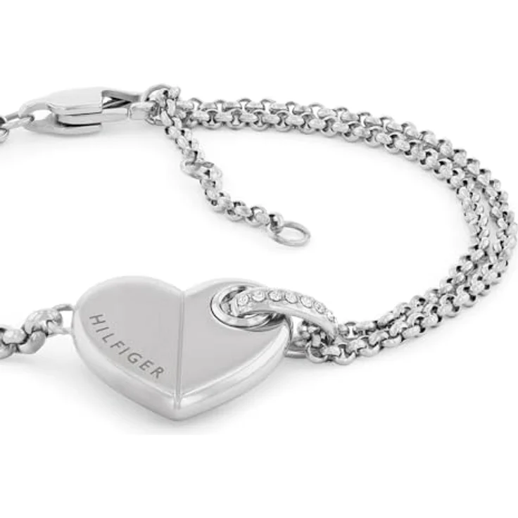 Tommy Hilfiger Jewelry Gliederarmband für Damen aus Edelstahl mit herzförmigem Anhänger, Gold oder Silber, verstellbar von 160 mm bis 190 mm, mit Kristallen und Karabinerverschluss – Bild 2