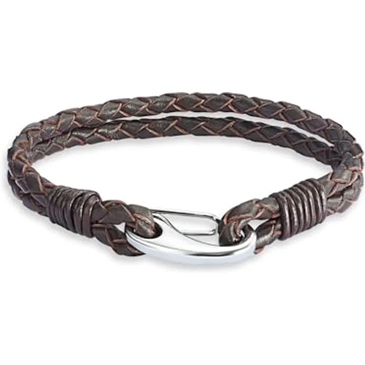 Rafaela Donata Unisex Lederarmband aus Echtleder, dunkelbraun, zweisträngig mit Edelstahl-Verschluss, in mehreren Längen verfügbar – Bild 1