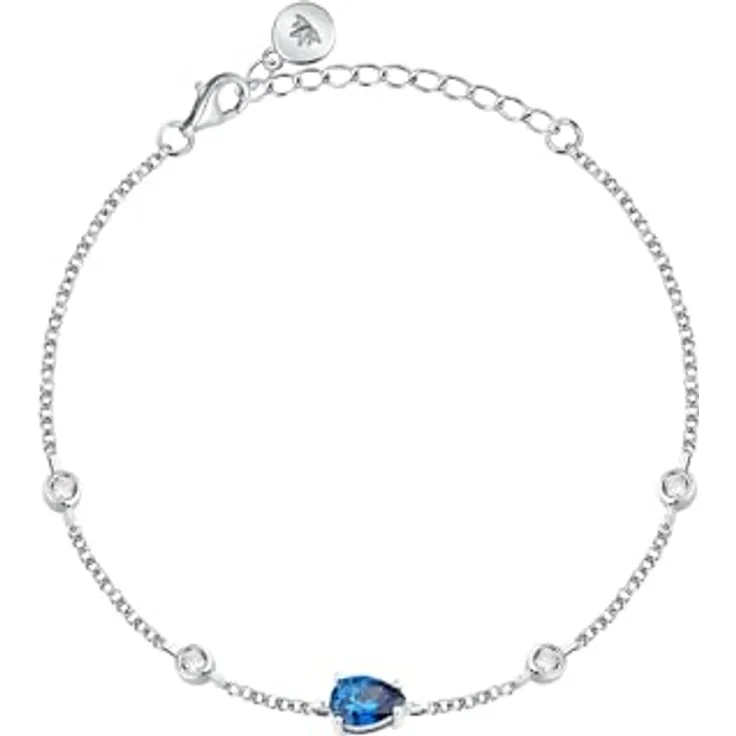 Morellato Armband Tesori SAIW201, verstellbar aus 925er Silber mit 4 weißen und 1 meeresblauem Farbstein, Zirkonia-Dekor