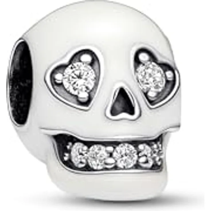 PANDORA Moments Glow-in-the-dark Totenkopf Charm aus Sterling Silber mit Cubic Zirkoniasteinen, kompatibel mit Moments Armbändern, 792811C01