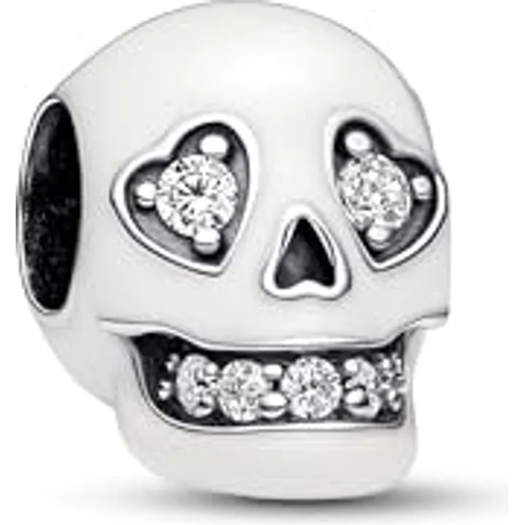 PANDORA Moments Glow-in-the-dark Totenkopf Charm aus Sterling Silber mit Cubic Zirkoniasteinen, kompatibel mit Moments Armbändern, 792811C01 – Bild 1