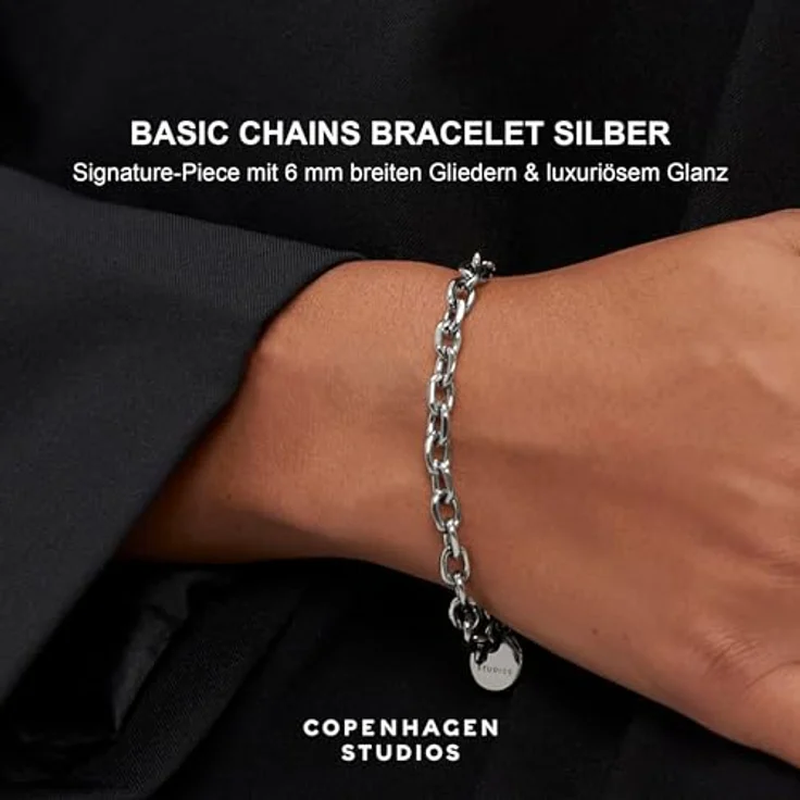 Copenhagen STUDIOS Basic Chunky Bracelet, silbernes Armband aus poliertem Edelstahl, wasserfest, hautfreundlich, verstellbare Größe bis 21 cm – Bild 2