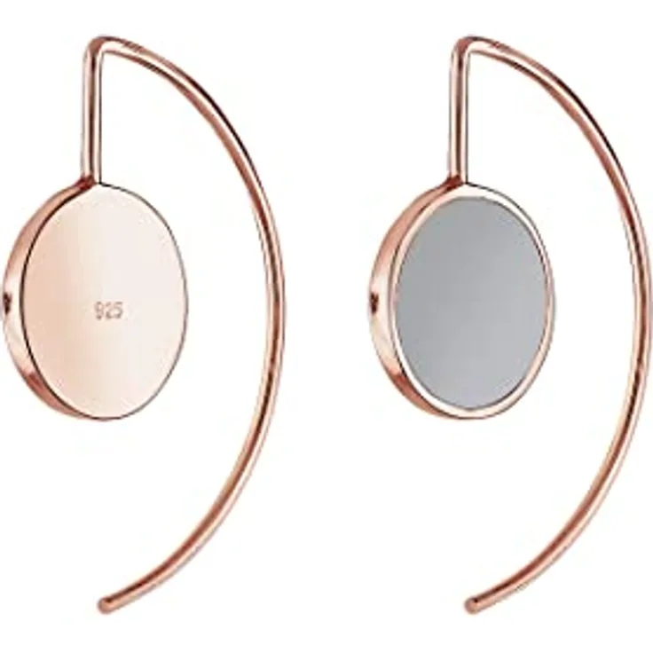 Elli Ohrringe Damen Creolen Hänger Geo, graue Emaille in 925 Sterling Silber rosé vergoldet, handgefertigt