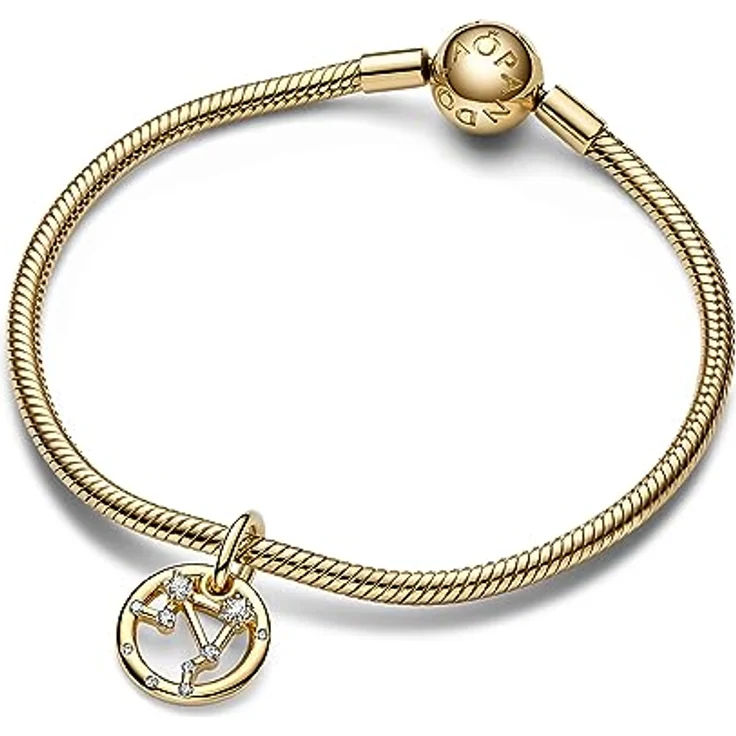 PANDORA Moments Sternzeichen Waage Charm-Anhänger, Sterling Silber mit 14 Karat vergoldeter Metalllegierung, Zirkonia, kompatibel mit Moments Armbändern, 762712C01 – Bild 2
