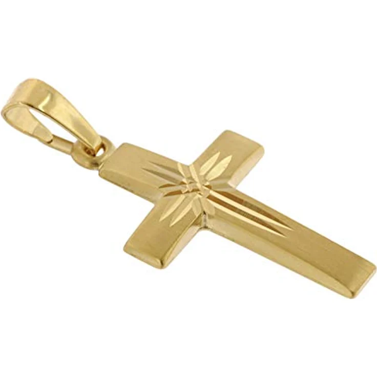 trendor Kreuz-Anhänger 333 Gold 19 mm, Damen Kettenanhänger aus warmem Gelbgold, seidenmatt und diamantiert, zeitlose Geschenkidee – Bild 2