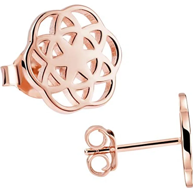 MATERIA by Matthias Wagner Rosegold Ohrstecker Damen - Mandala Ohrringe Silber 925, flach und leicht, 10x10mm, wasserfest